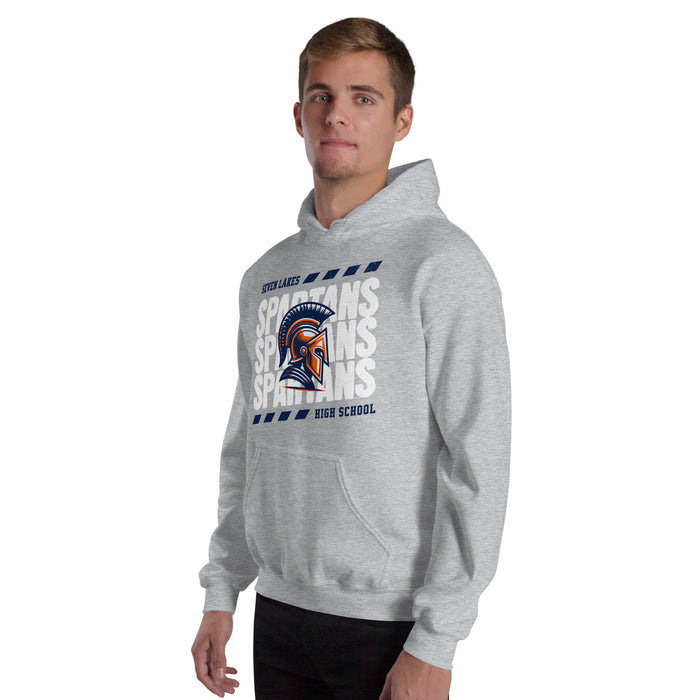 Man wearing Seven Lakes High School Spartans Grey Classic Unisex Hoodie 223