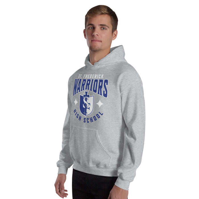 Man wearing St. Frederick High School Warriors Grey Classic Unisex Hoodie 213