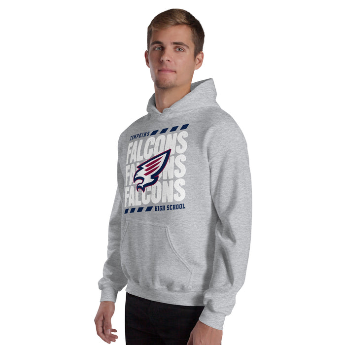 Man wearing Tompkins High School Falcons Grey Classic Unisex Hoodie 223