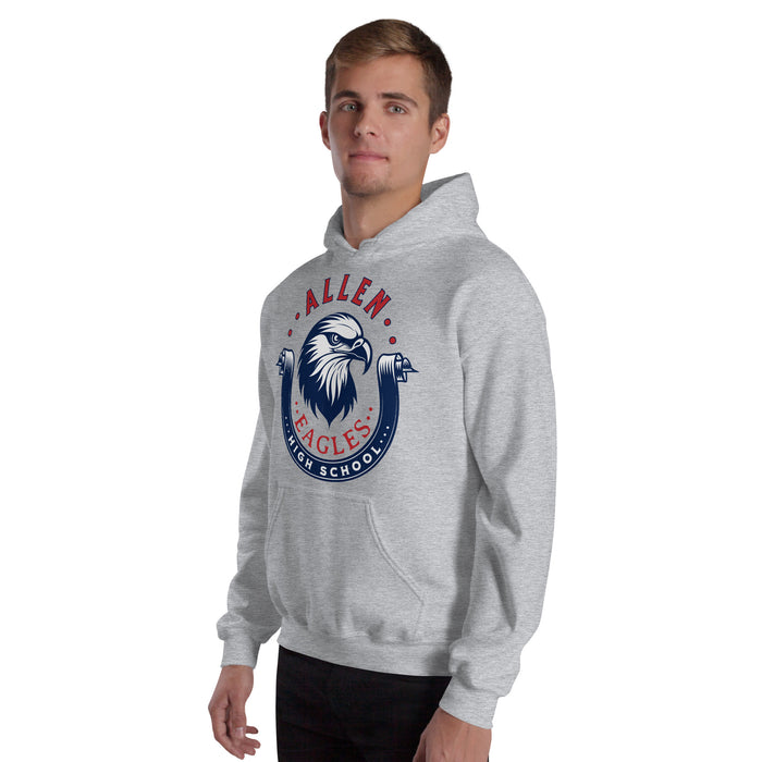 Man wearing Allen High School Eagles Classic Grey Unisex Hoodie 216