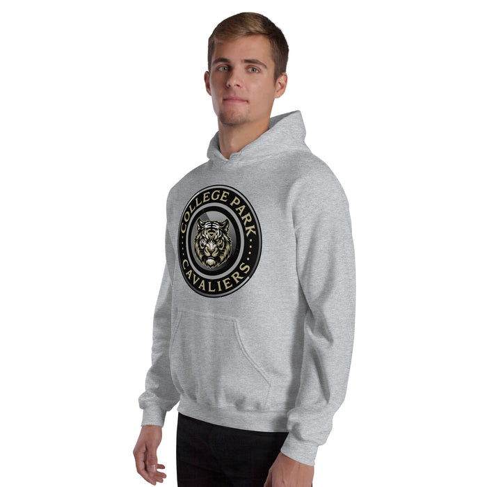 Man wearing Conroe High School Tigers Sport Grey Classic Unisex Hoodie 222