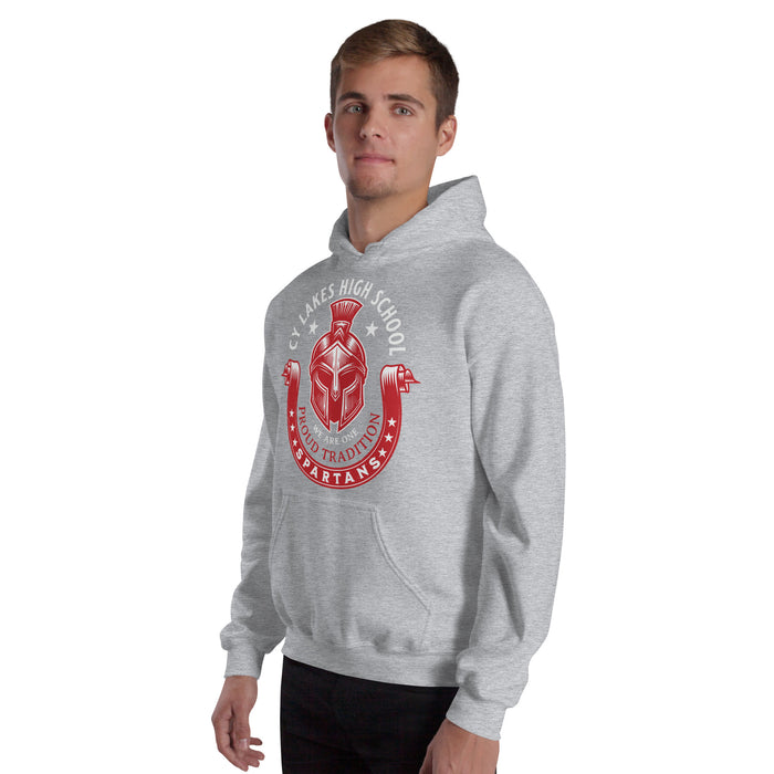 Man wearing Cypress Lakes High School Spartans Heather Grey Classic Unisex Hoodie 229