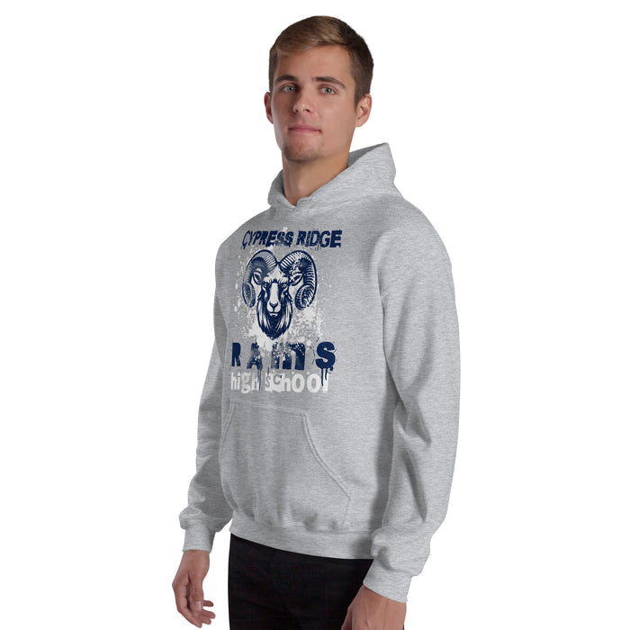 Man wearing Cypress Ridge High School Rams Sport Heather Classic Unisex Hoodie 205