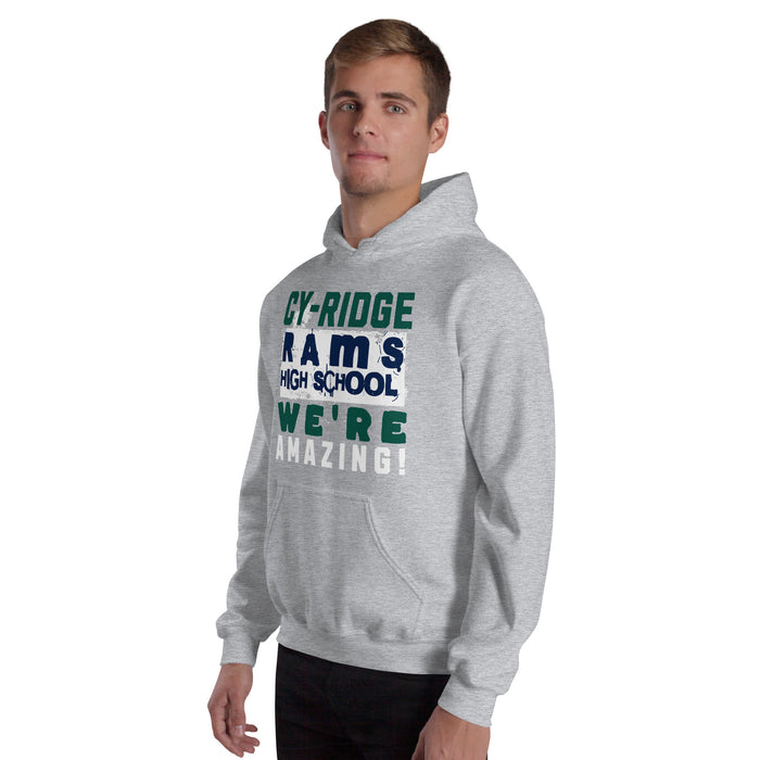Man wearing Cypress Ridge High School Rams Sport Heather Classic Unisex Hoodie 231