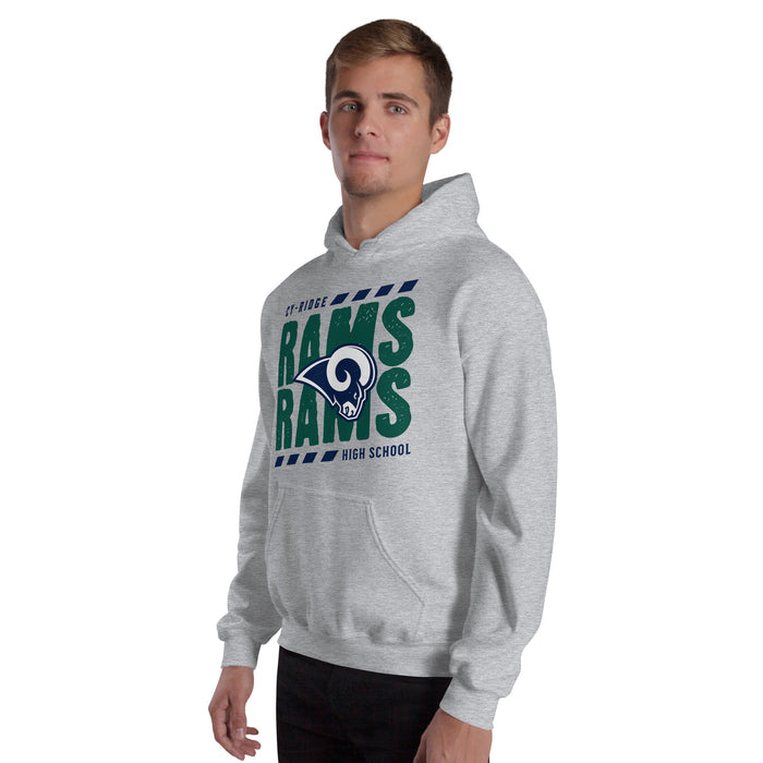 Man wearing Cypress Ridge High School Rams Sport Heather Classic Unisex Hoodie 223