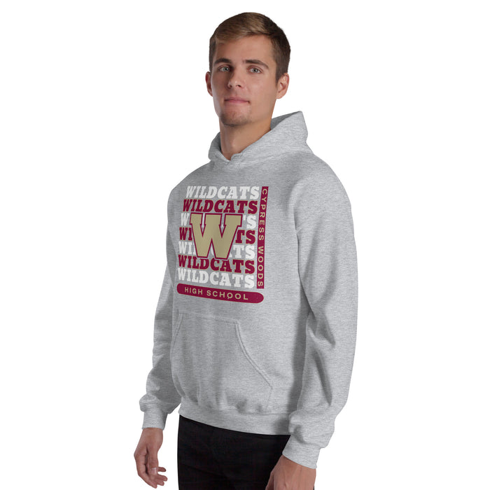 Man wearing Cypress Woods High School Wildcats Heather Grey Classic Unisex Hoodie 235