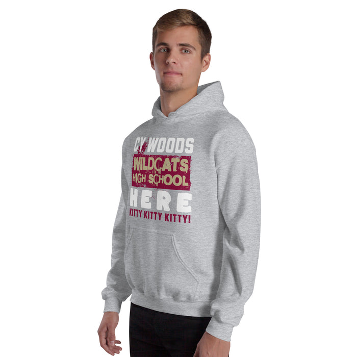Man wearing Cypress Woods High School Wildcats Heather Grey Classic Unisex Hoodie 231