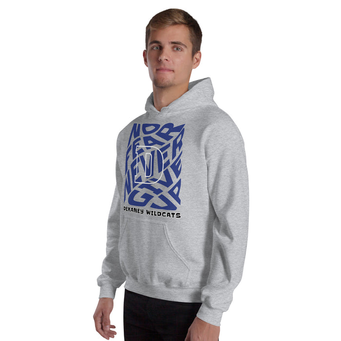 Man wearing Dekaney High School Wildcats Heather Grey Classic Unisex Hoodie 236