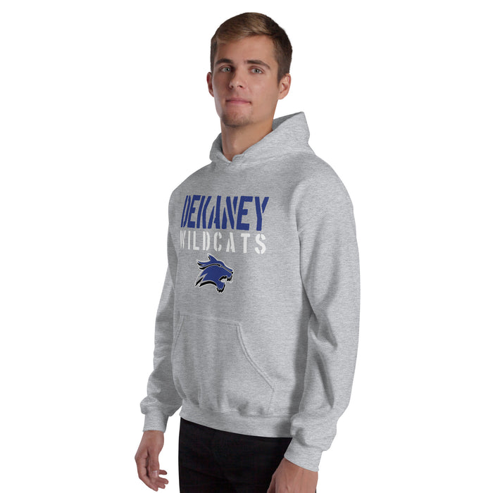 Man wearing Dekaney High School Wildcats Heather Grey Classic Unisex Hoodie 017