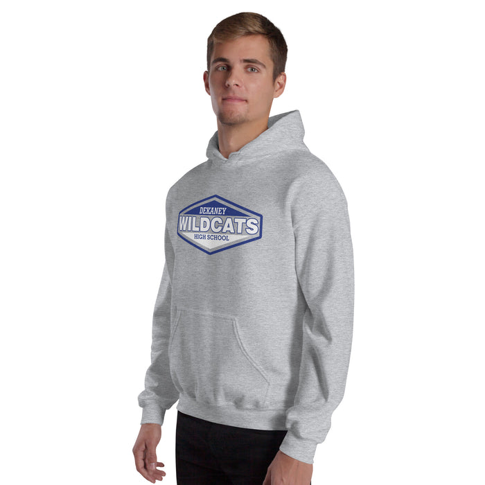 Man wearing Dekaney High School Wildcats Heather Grey Classic Unisex Hoodie 009