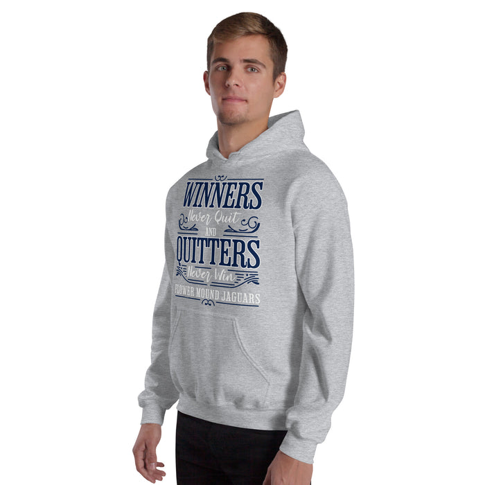 Man wearing Flower Mound High School Jaguars Sport Grey Classic Unisex Hoodie 237