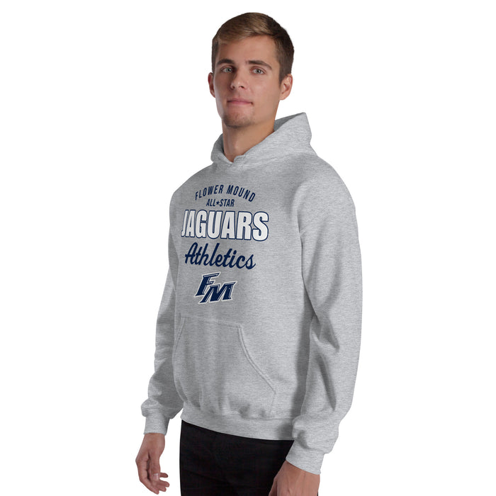Man wearing Flower Mound High School Jaguars Sport Grey Classic Unisex Hoodie 034