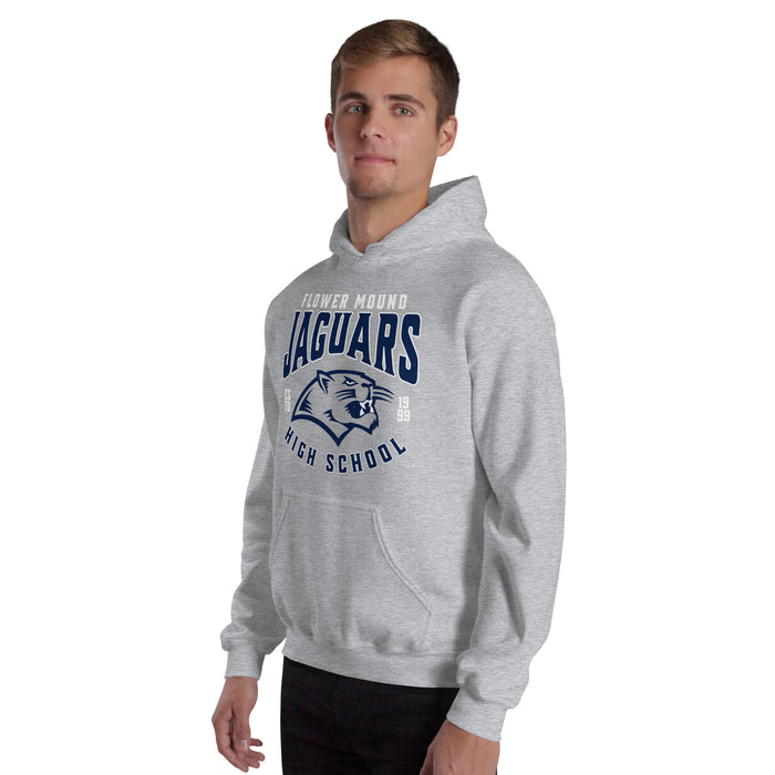 Man wearing Flower Mound High School Jaguars Sport Grey Classic Unisex Hoodie 213