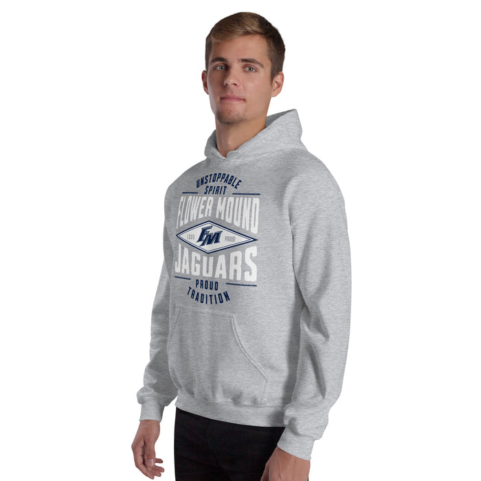 Man wearing Flower Mound High School Jaguars Sport Grey Classic Unisex Hoodie 210