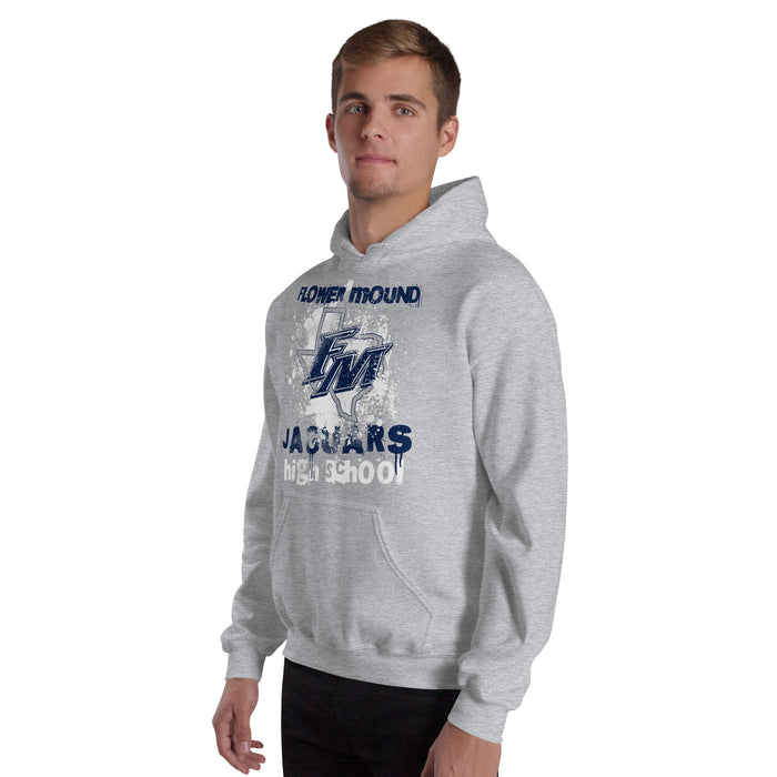 Man wearing Flower Mound High School Jaguars Sport Grey Classic Unisex Hoodie 205