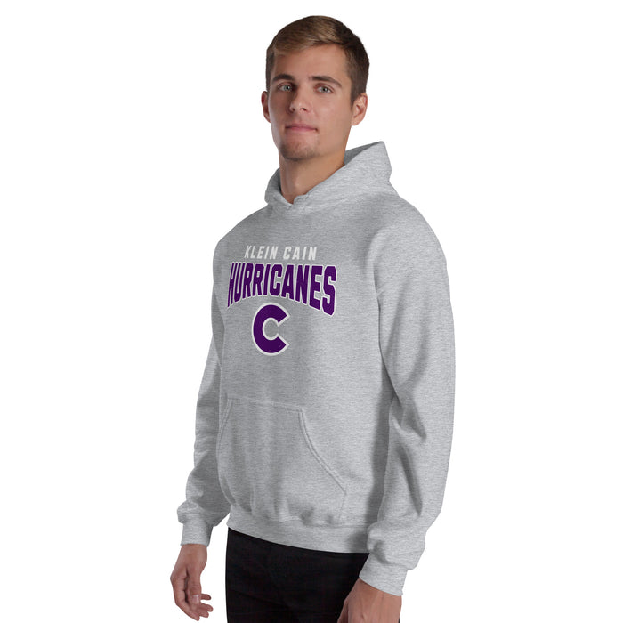 Man wearing Klein Cain High School Hurricanes Sport Grey Classic Unisex Hoodie 234