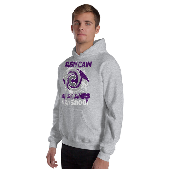 Man wearing Klein Cain High School Hurricanes Sport Grey Classic Unisex Hoodie 205