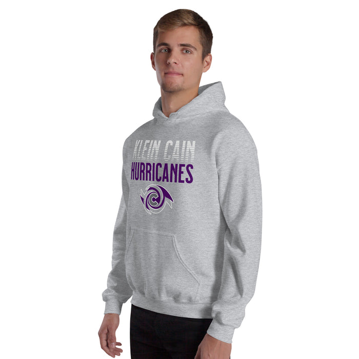 Man wearing Klein Cain High School Hurricanes Sport Grey Classic Unisex Hoodie 024