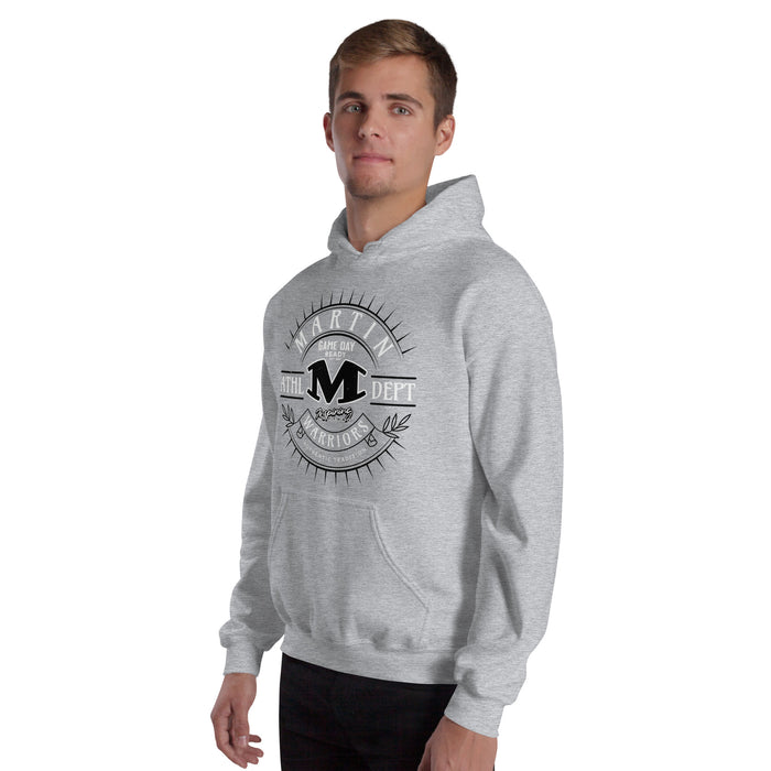 Man wearing Martin High School Warriors Grey Classic Unisex Hoodie 201