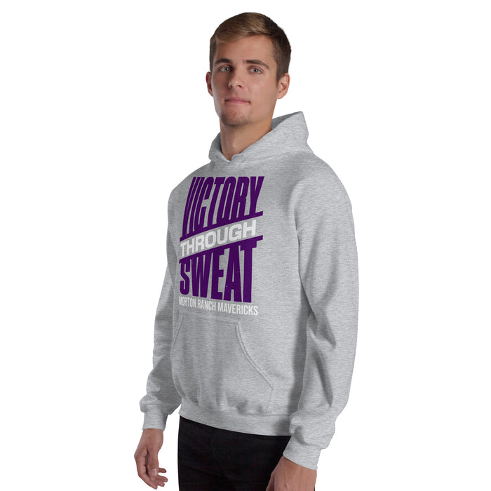 Man wearing Morton Ranch High School Mavericks Grey Classic Unisex Hoodie 241