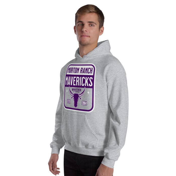 Man wearing Morton Ranch High School Mavericks Grey Classic Unisex Hoodie 001