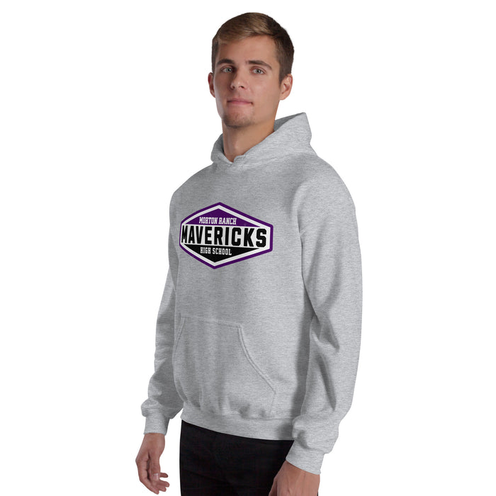 Man wearing Morton Ranch High School Mavericks Grey Classic Unisex Hoodie 009