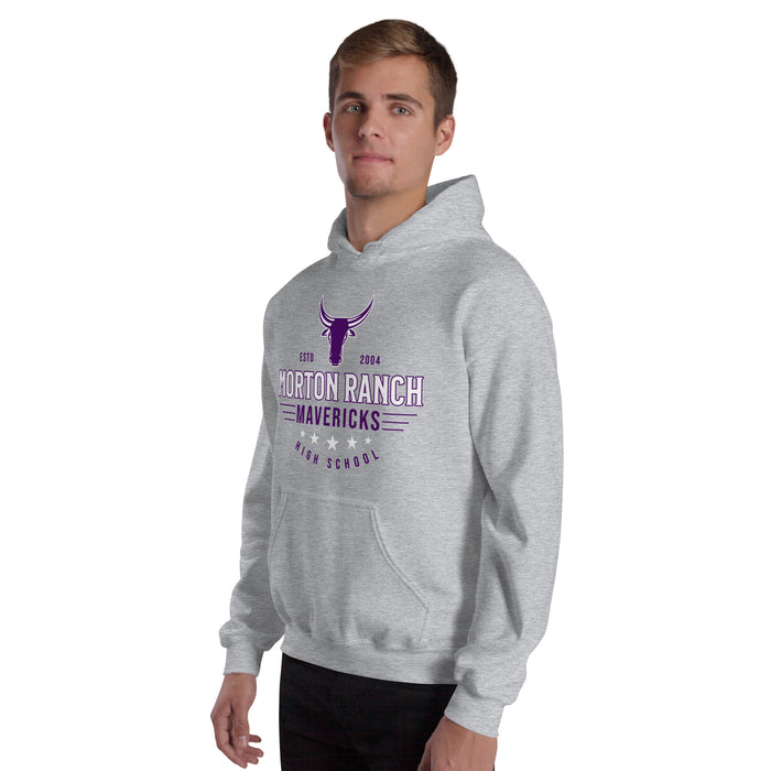 Man wearing Morton Ranch High School Mavericks Grey Classic Unisex Hoodie 217