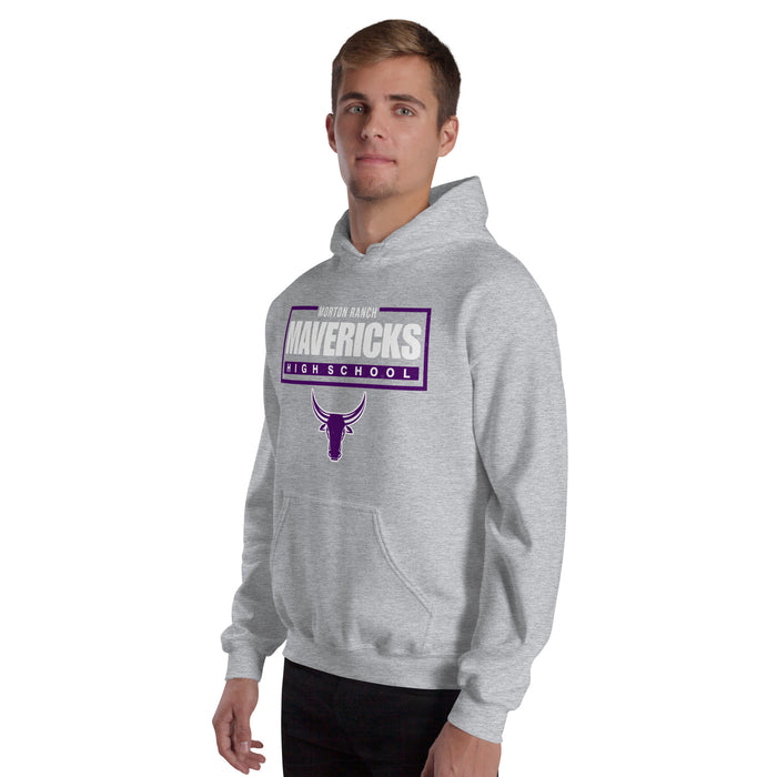 Man wearing Morton Ranch High School Mavericks Grey Classic Unisex Hoodie 049