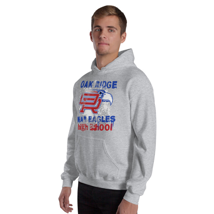 Man wearing Oak Ridge High School War Eagles Grey Classic Unisex Hoodie 205