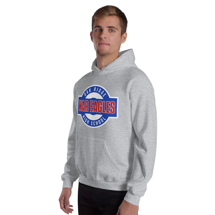 Man wearing Oak Ridge High School War Eagles Grey Classic Unisex Hoodie 011