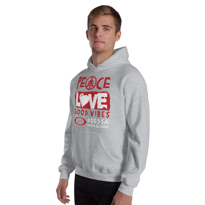 Man wearing Odessa High School Bronchos Grey Classic Unisex Hoodie 240