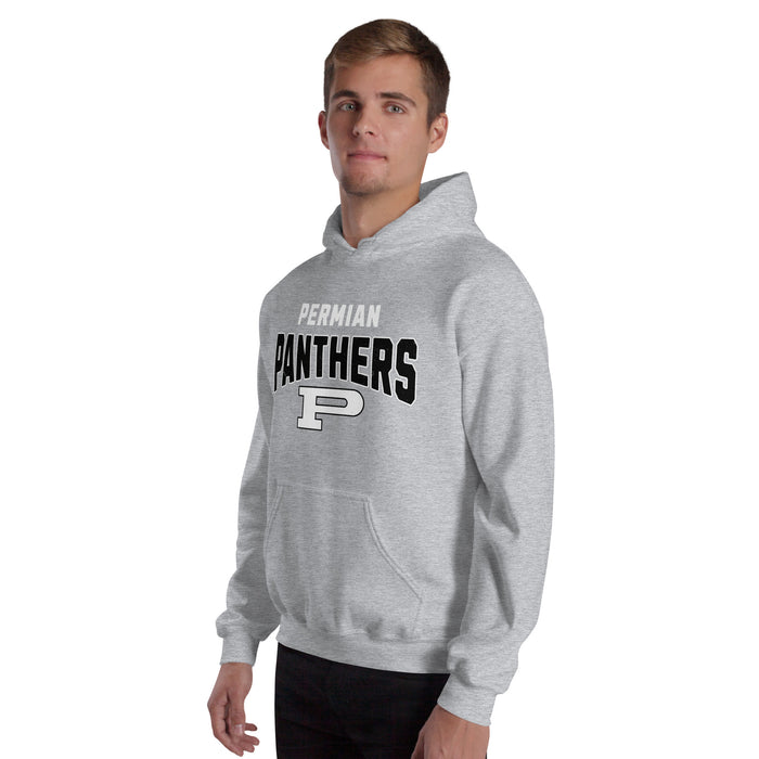 Man wearing Permian High School Panthers Grey Classic Unisex Hoodies 234
