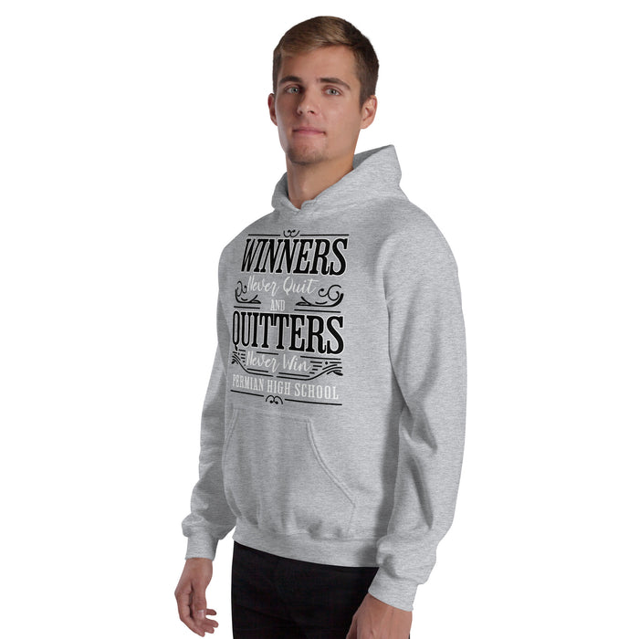 Man wearing Permian High School Panthers Grey Classic Unisex Hoodies 237