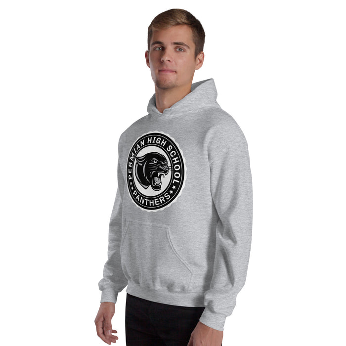 Man wearing Permian High School Panthers Grey Classic Unisex Hoodies 216