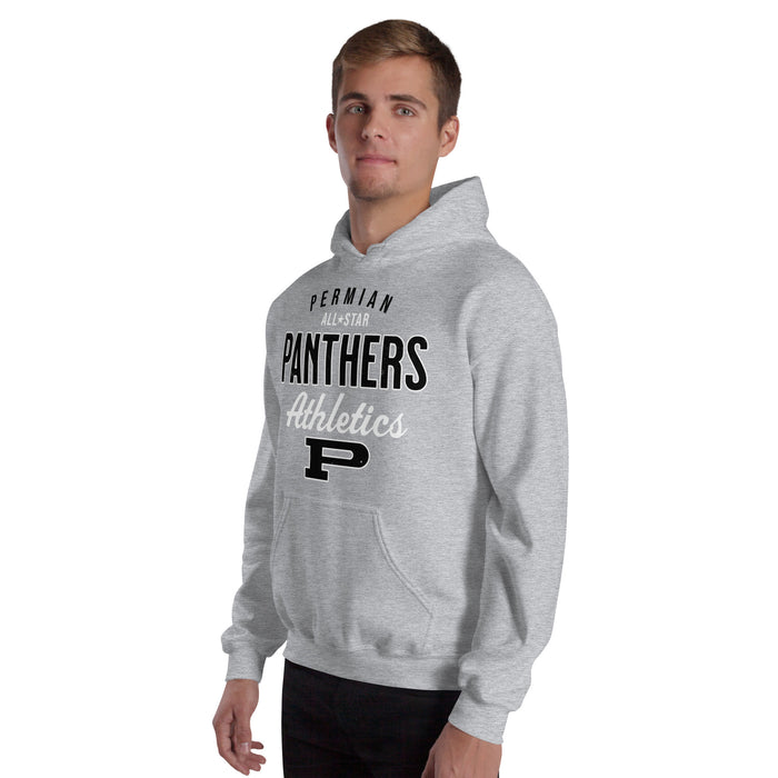 Man wearing Permian High School Panthers Grey Classic Unisex Hoodie 034