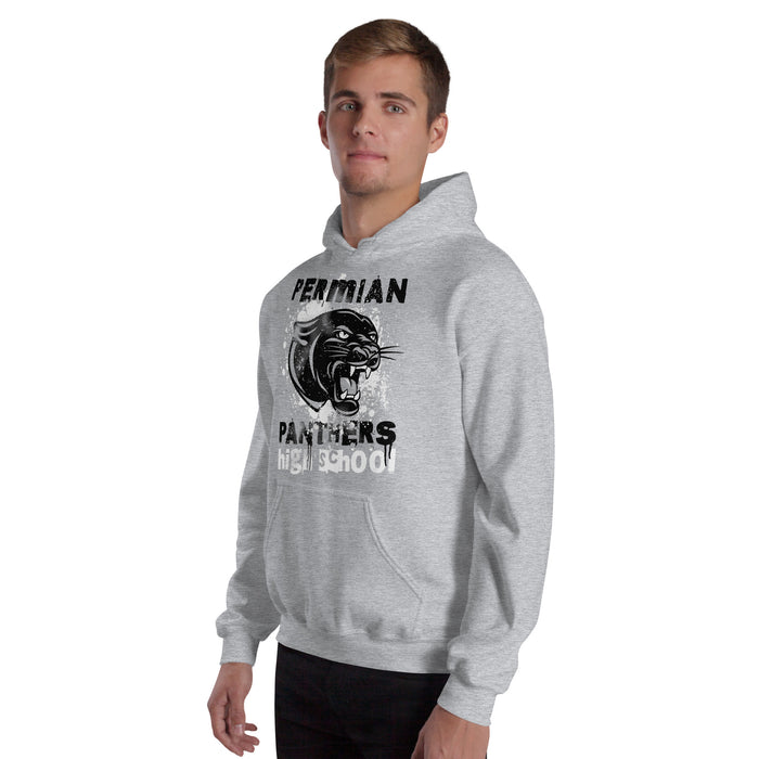 Man wearing Permian High School Panthers Grey Classic Unisex Hoodie 205
