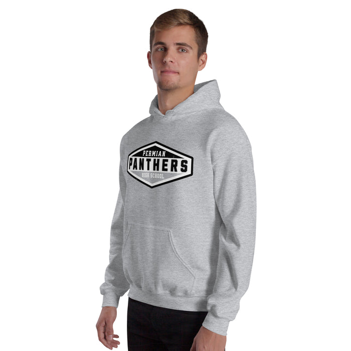 Man wearing Permian High School Panthers Grey Classic Unisex Hoodie 009