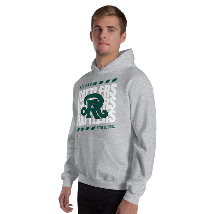 Man wearing Reagan High School Rattlers Grey Classic Unisex Hoodie 223