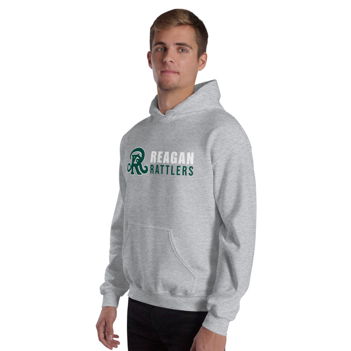 Man wearing Reagan High School Rattlers Grey Classic Unisex Hoodie 200