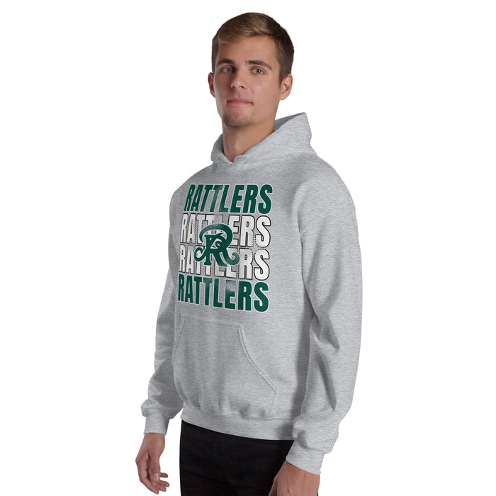 Man wearing Reagan High School Rattlers Grey Classic Unisex Hoodie 233