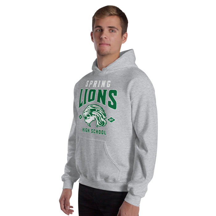 Man wearing Spring High School Lions Grey Classic Unisex Hoodie 213