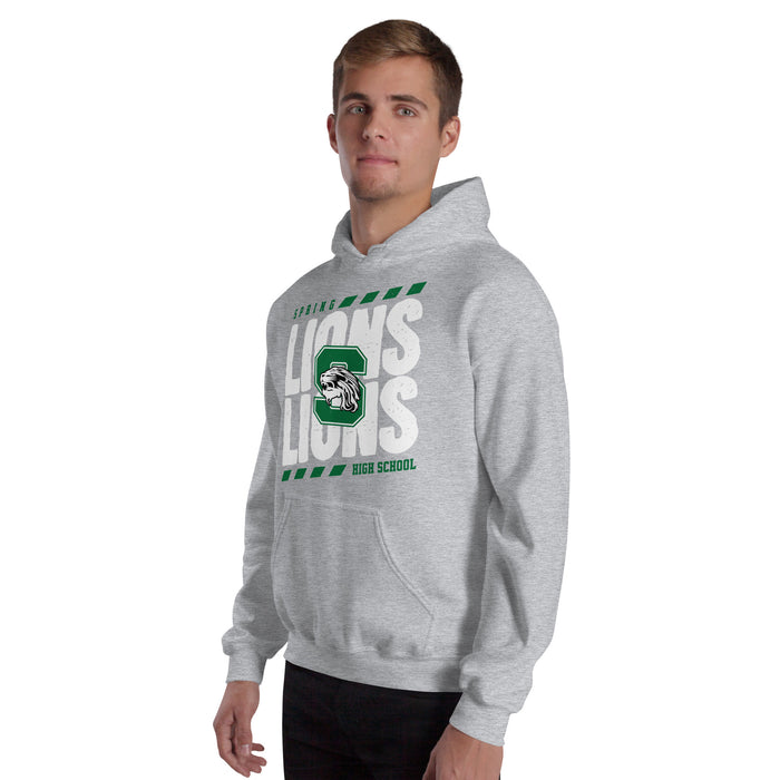 Man wearing Spring High School Lions Grey Classic Unisex Hoodie 223