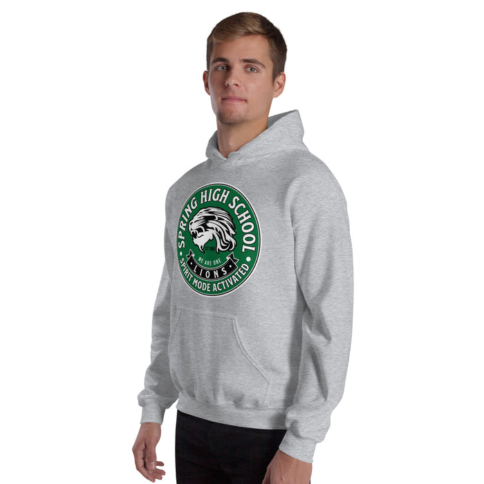 Man wearing Spring High School Lions Grey Classic Unisex Hoodie 215
