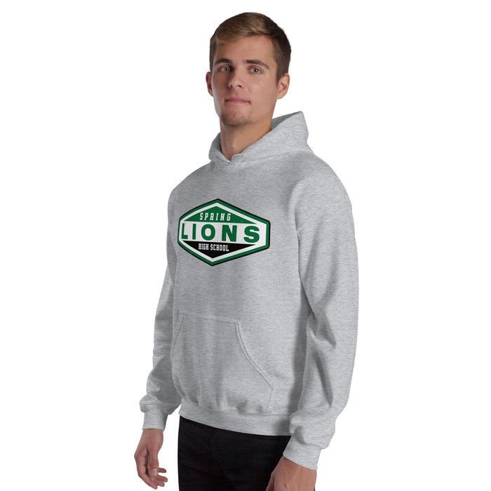 Man wearing Spring High School Lions Grey Classic Unisex Hoodie 009