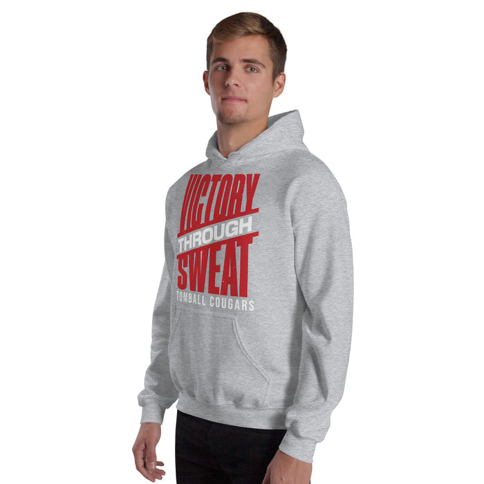 Man wearing Tomball High School Cougars Grey Classic Unisex Hoodie 241