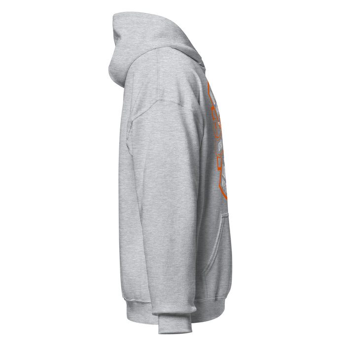 Right side view of United High School Longhorns Grey Classic Unisex Hoodie 207