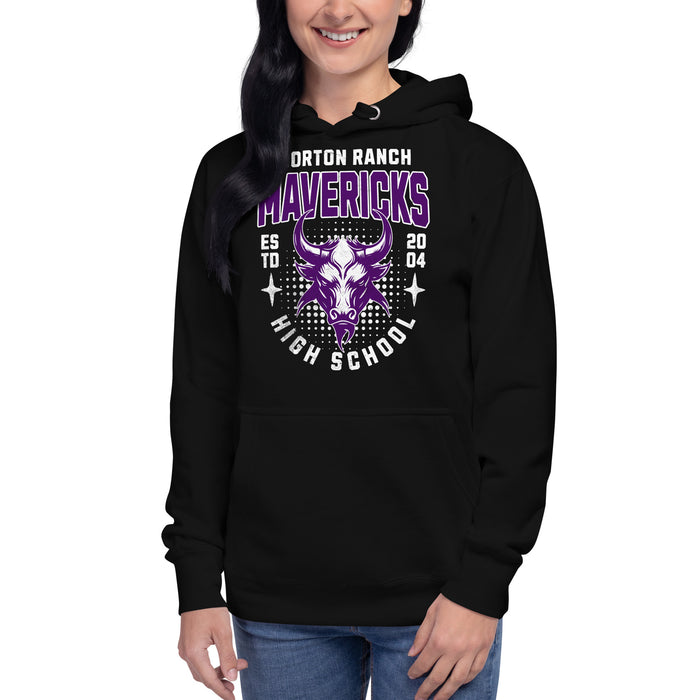 Woman wearing a Morton Ranch High School Mavericks Premium Black Hoodie 212