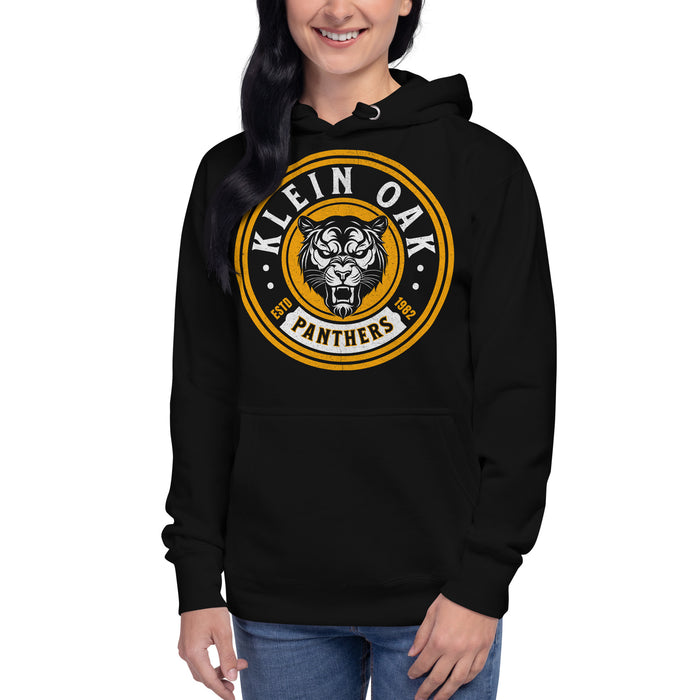 Woman wearing a Klein Oak High School Panthers Premium Black Hoodie 201