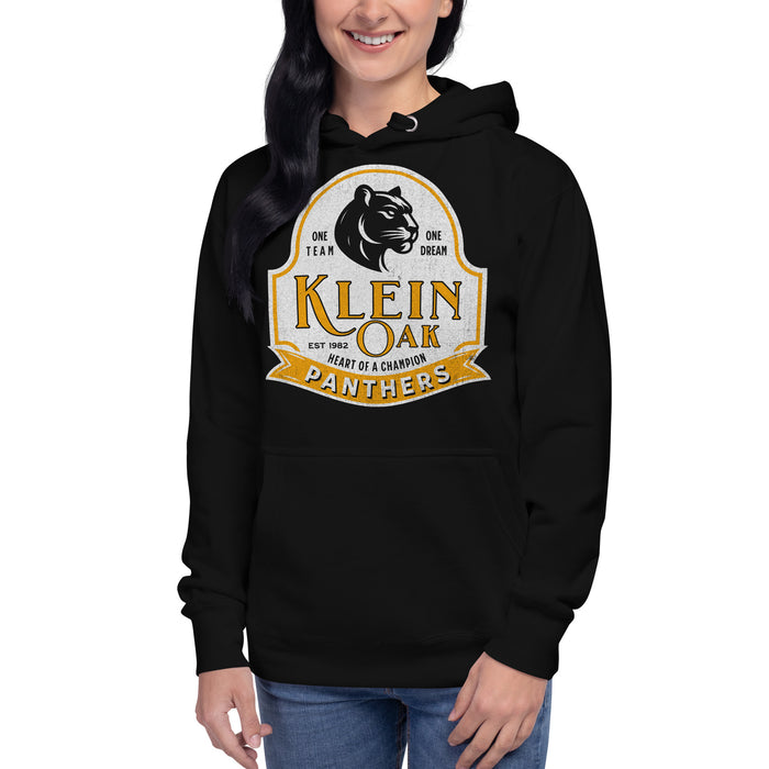 Woman wearing a Klein Oak High School Panthers Premium Black Hoodie 202