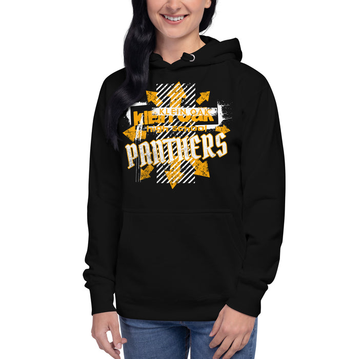 Woman wearing a Klein Oak High School Panthers Premium Black Hoodie 215